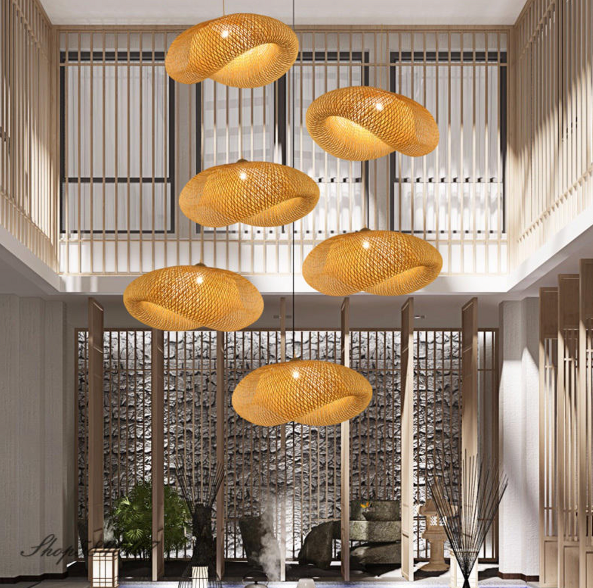 Wooden Bamboo Pendant Light – Natural Woven Hanging Lamp for Home & Restaurant