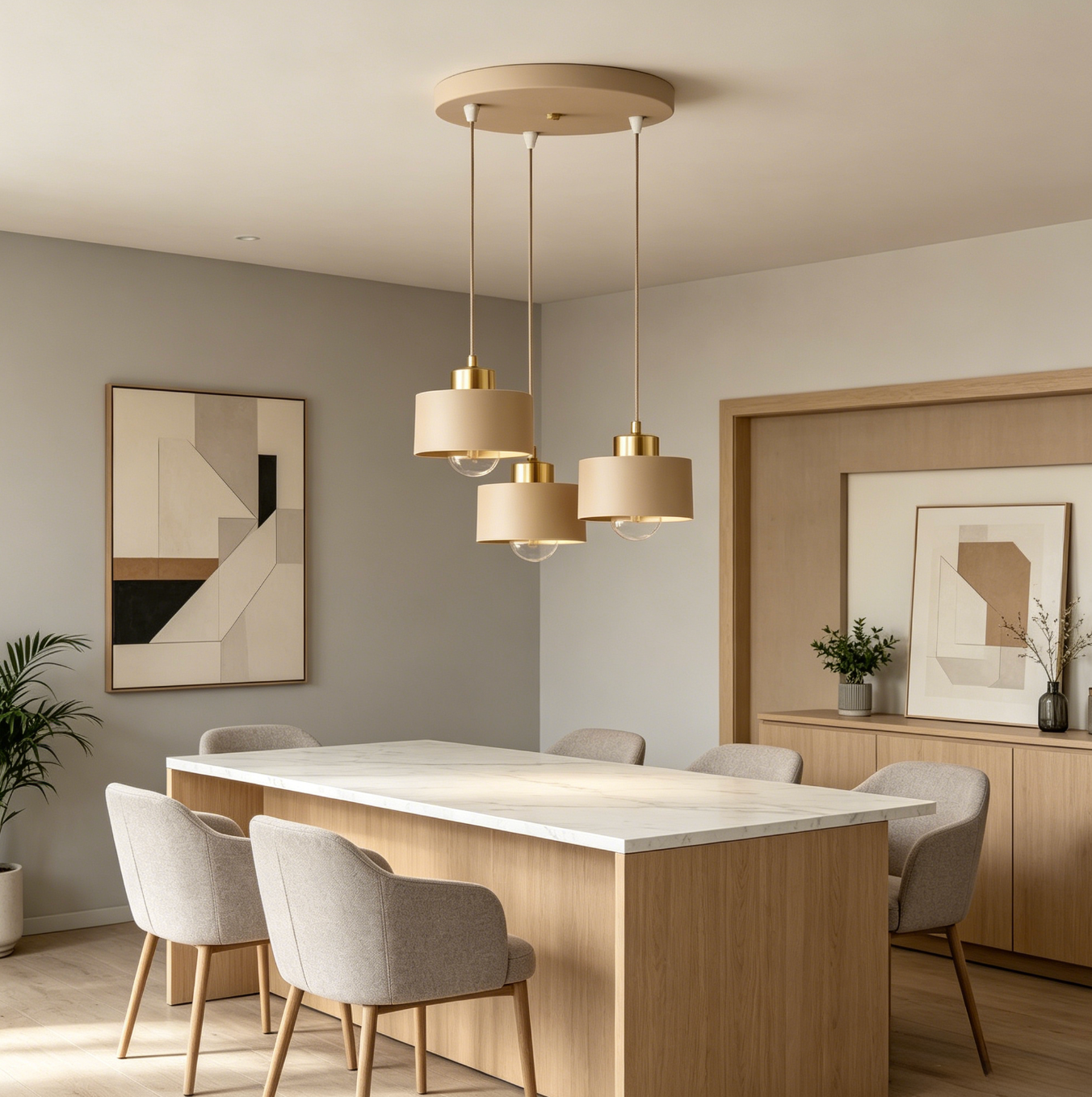 Nordic Luxury Beige 3-Light Pendant – Elegant Modern Ceiling Lamp